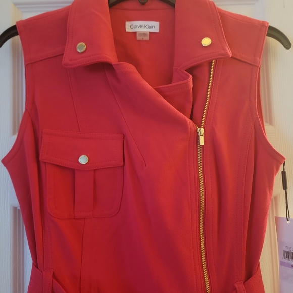 CALVIN KLEIN Women's Moto Belted Sleeveless Sheath Dress- size 6 - Picture 2 of 5